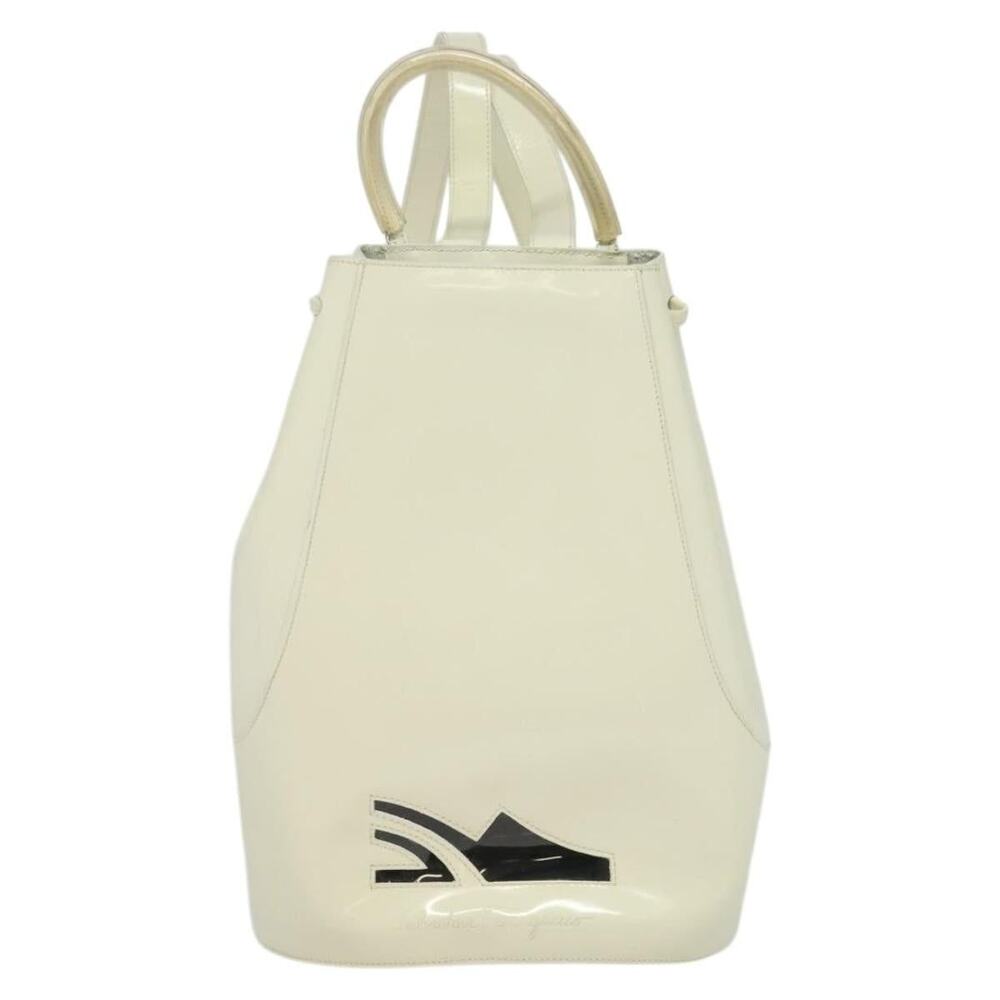 Salvatore Ferragamo Patent Leather Gancini Backpack White